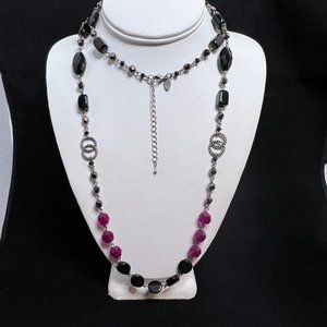 Vintage Lia Sophia Silver Tone Black And Pink Necklace (2583)